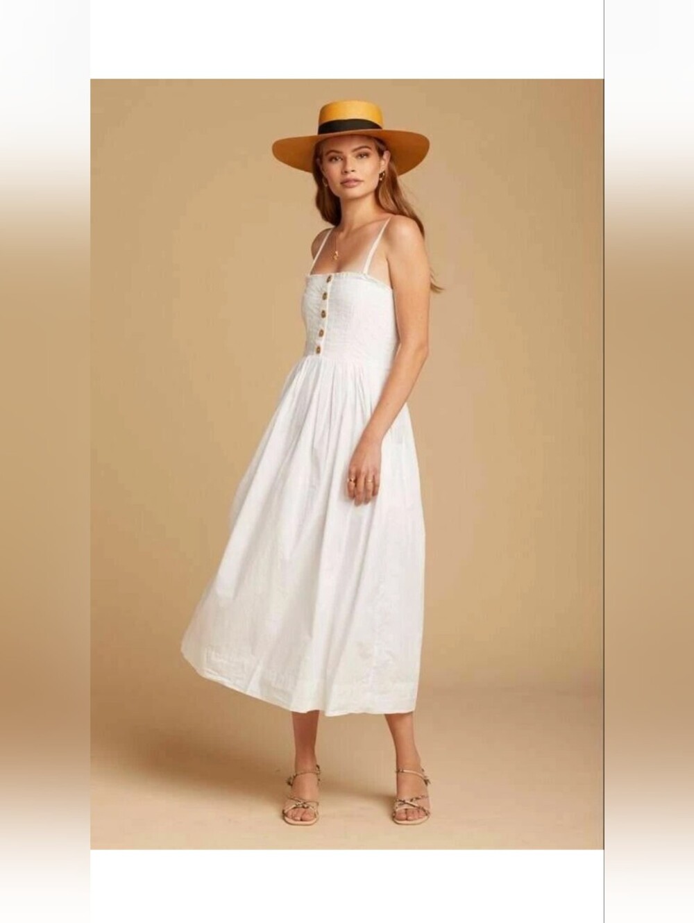 Free pProple White Button-Front Midi Sundress